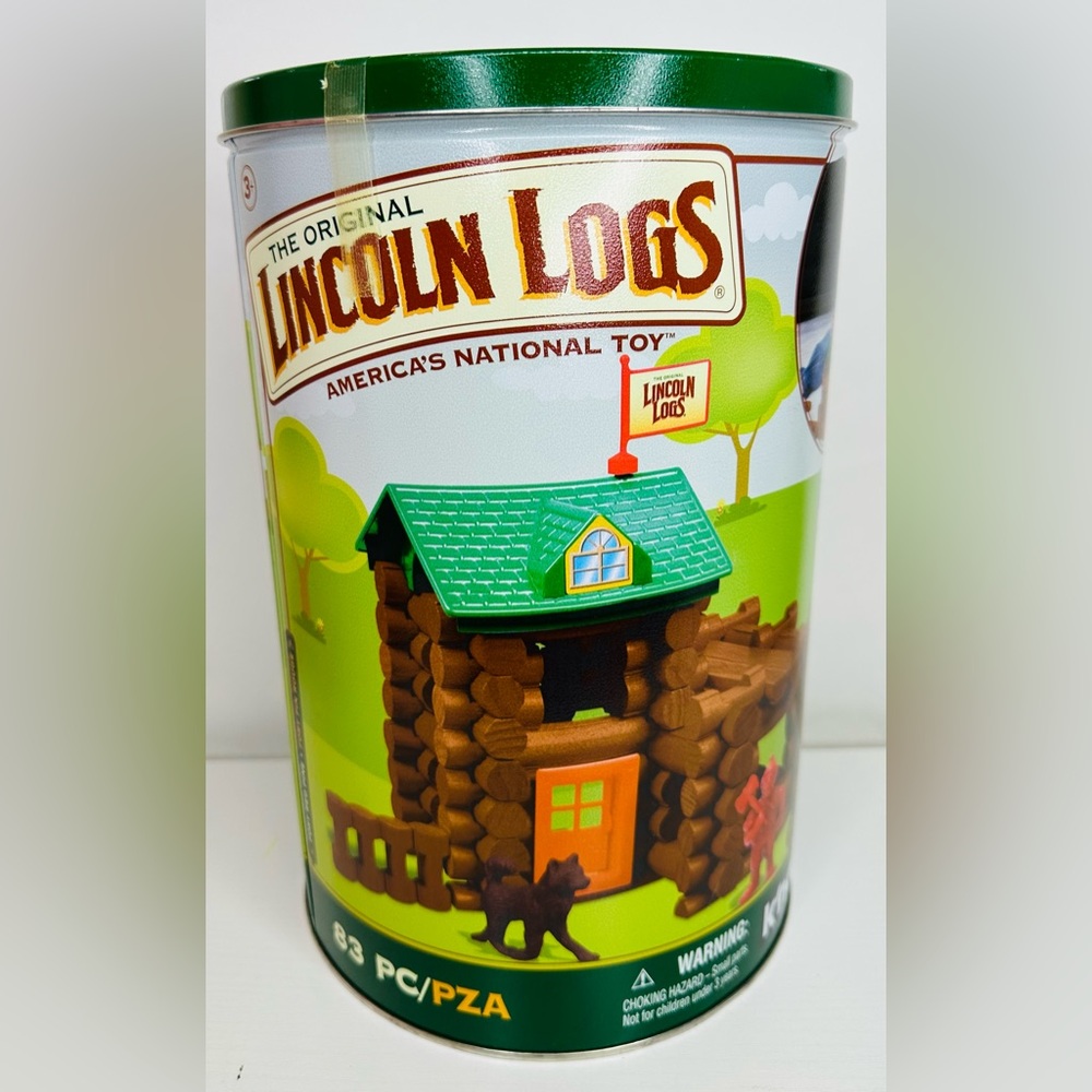 New Tin Box Original Lincoln Logs K’nex Building Toys 83 Pc Pieces Made In USA